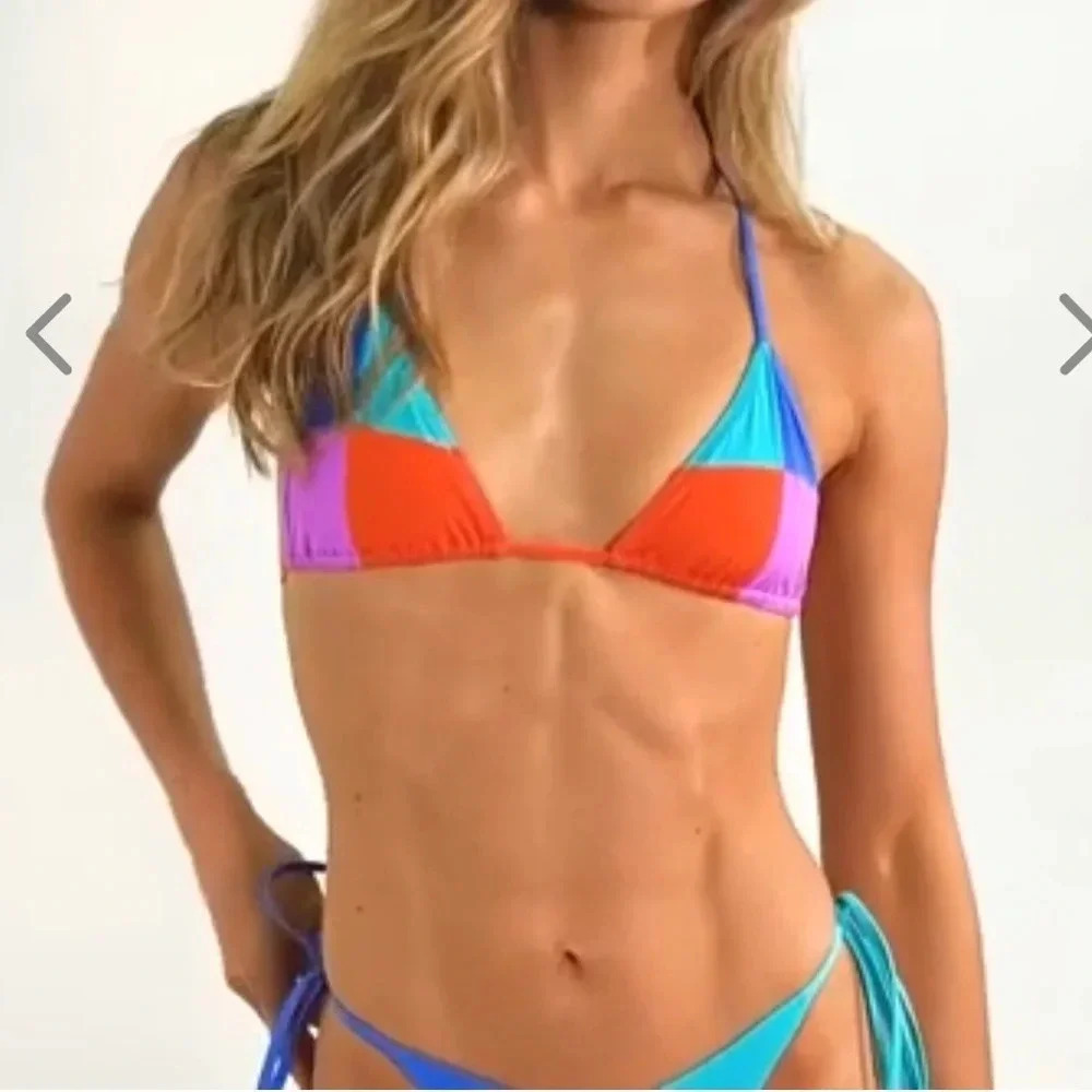 NWT OneOne Swimwear Bikini SET Ariel Bilbao Print Triangle NEW Multicolor Cute - Picture 6 of 9